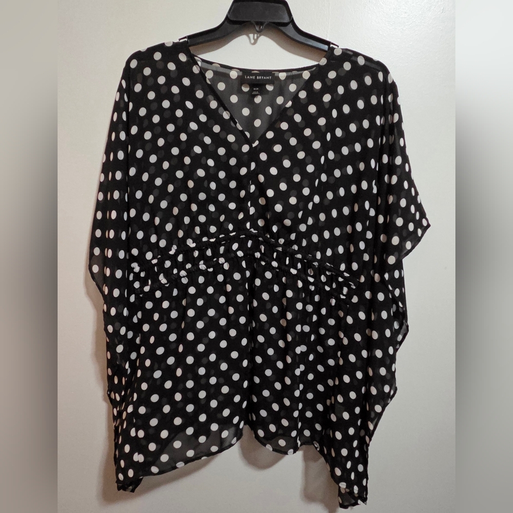 Lane Bryant Black Top with White Polka Dots